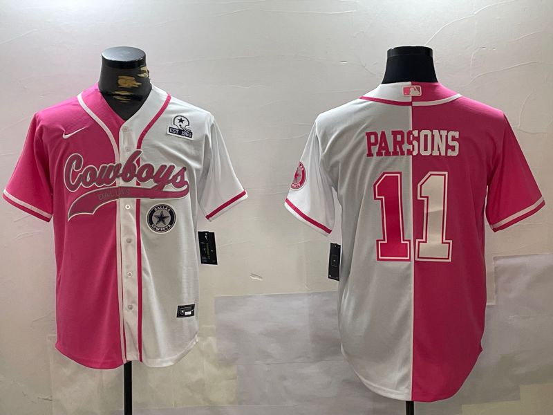 Men Dallas Cowboys #11 Parsons white pink Joint Name 2024 Nike Limited NFL Jersey style 6